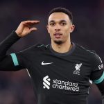 LONDON, ENGLAND - DECEMBER 29: Trent Alexander-Arnold of Liverpool celebrates scoring his team's fourth goal during the Premier League match between West Ham United FC and Liverpool FC at London Stadium on December 29, 2024 in London, England. (Photo by Julian Finney/Getty Images)